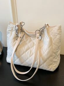 Túi Xách tay Nữ Kẻ sọc Đôi tay cầm Đúng mốt - Màu be - Xem 2