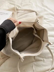 Túi Xách tay Nữ Kẻ sọc Đôi tay cầm Đúng mốt - Màu be - Xem 3