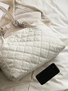 Túi Xách tay Nữ Kẻ sọc Đôi tay cầm Đúng mốt - Màu be - Xem 4