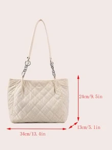 Túi Xách tay Nữ Kẻ sọc Đôi tay cầm Đúng mốt - Màu be - Xem 5