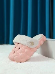 Girls Button Decor Teddy Lined Vented Clogs - Pink - View 5