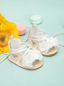 嬰兒花朵裝飾踝帶涼鞋 - 白色 - 查看 8