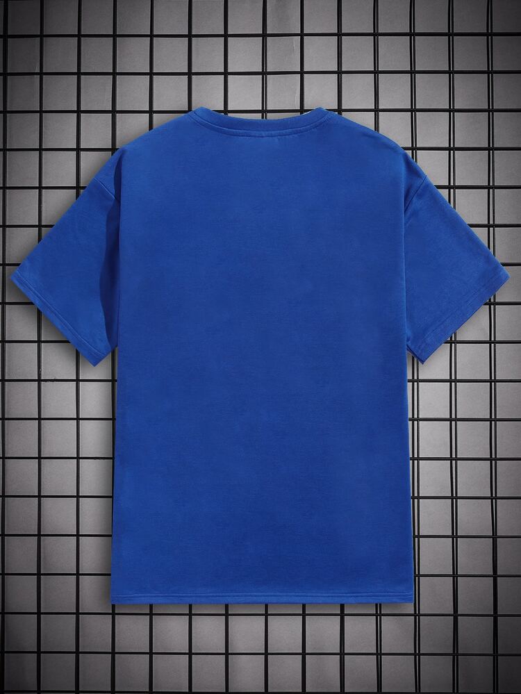 Manfinity VCAY 男士標語圖案T恤 - 藍色 - 查看 2