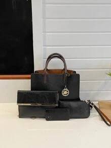 3pcs Minimalist Tote Bag Set, Best Work Bag For Women - Black - View 4