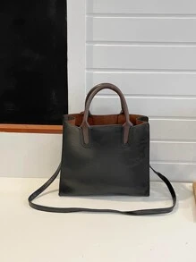 3pcs Minimalist Tote Bag Set, Best Work Bag For Women - Black - View 5