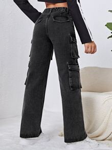 Flap Pocket Cargo Jeans - Black - View 2