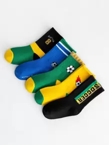 5 đôi/bộ Bóng Đá Nam Phong Cách Bóng Đá Họa Tiết Bảng Chữ Cái Vớ Giữa Bắp Chân, Hoàn Hảo Cho Trang Phục Đi Học - Nhiều màu - Xem 2