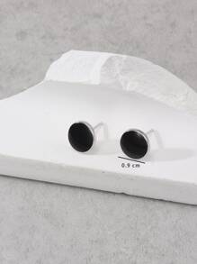 Men Round Stud Earrings - Black - View 3