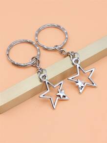 2入組26x22mm中空星形吊飾鑰匙扣25mm外徑壓花鐵環帶鏈鑰匙扣 - 復古銀色 - 查看 1