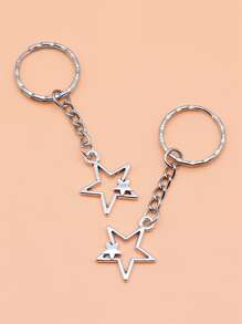 2入組26x22mm中空星形吊飾鑰匙扣25mm外徑壓花鐵環帶鏈鑰匙扣 - 復古銀色 - 查看 3