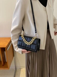 Mini Chain Plaid Square Bag Strap Decorative Chain - Black - View 3