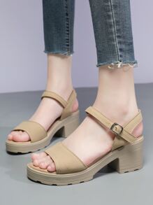 搭扣装饰踝带厚底凉鞋，夏季穿搭，旅行必备 - 米色 - 查看 5