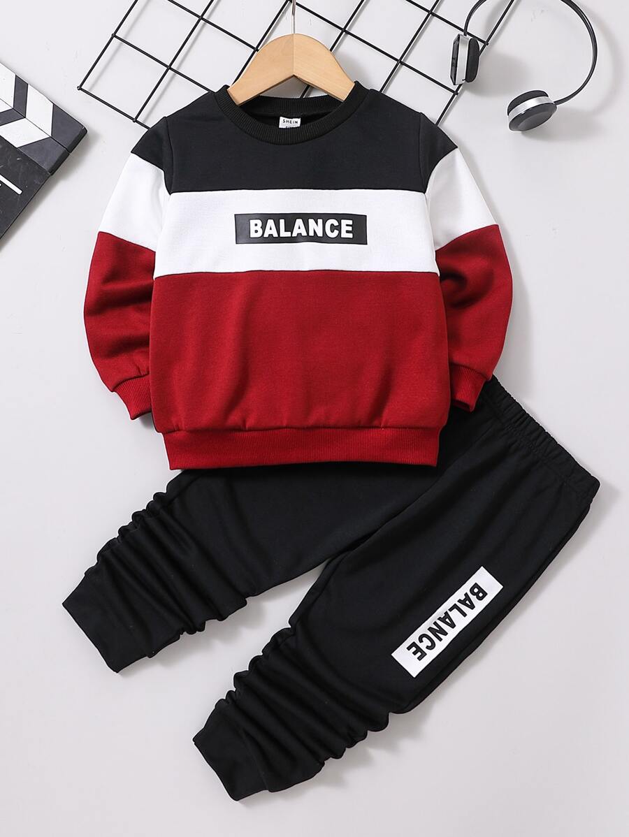 SHEIN Toddler Boys Letter Graphic Colourblock Sweatshirt & Joggers - Multicolor - View 1