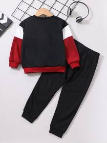 SHEIN Toddler Boys Letter Graphic Colourblock Sweatshirt & Joggers - Multicolor - View 2