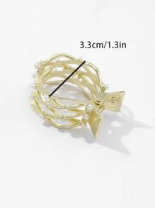 假珍珠裝飾髮夾,休閒款式 - 金色 - 查看 5