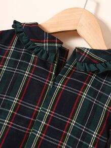 SHEIN 小女童蘇格蘭格紋彼得潘領雙排釦連衣裙附帽子 - 彩色 - 查看 4