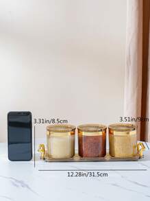 3pcs Round Spice Jar & 1pc Tray With Handle - Multicolor - View 2