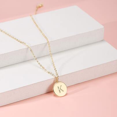 Letter Detail Round Charm Necklace