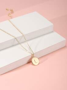 字母細節圓形吊飾項鍊 - 彩色 - 查看 1