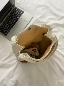 Portable,Lightweight Minimalist Corduroy Shopper Bag, Mother's Day Gift For Mom White-Collar Workers,Teacher Teacher's Day,Outdoors, Travel, Outings,Middle School, High School,Elementary School,College,Perfect For School Women's Corduroy Double Handle Big Canvas Shoulder Bags Tote Handbags With PocketsLightweight,Portable,Large Capacity,Laptop Compartment, Suitable For Teen Girls Women College Students, Perfect For Back To School,College,Middle School, High School - Beige - View 5