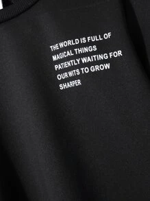 SHEIN Chicos Pantalones deportivos con sudadera con estampado de slogan - Negro - Ver 3