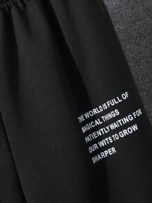 SHEIN Chicos Pantalones deportivos con sudadera con estampado de slogan - Negro - Ver 4