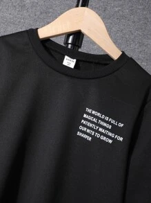 SHEIN Chicos Pantalones deportivos con sudadera con estampado de slogan - Negro - Ver 6