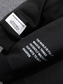 SHEIN Chicos Pantalones deportivos con sudadera con estampado de slogan - Negro - Ver 7