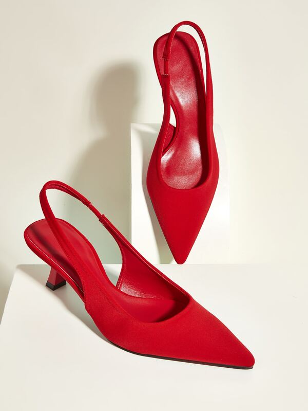 Fall/Winter Women Red Minimalist Pumps, Point Toe Heeled Slingback Pumps, Elegant, Kitten Heels, Party