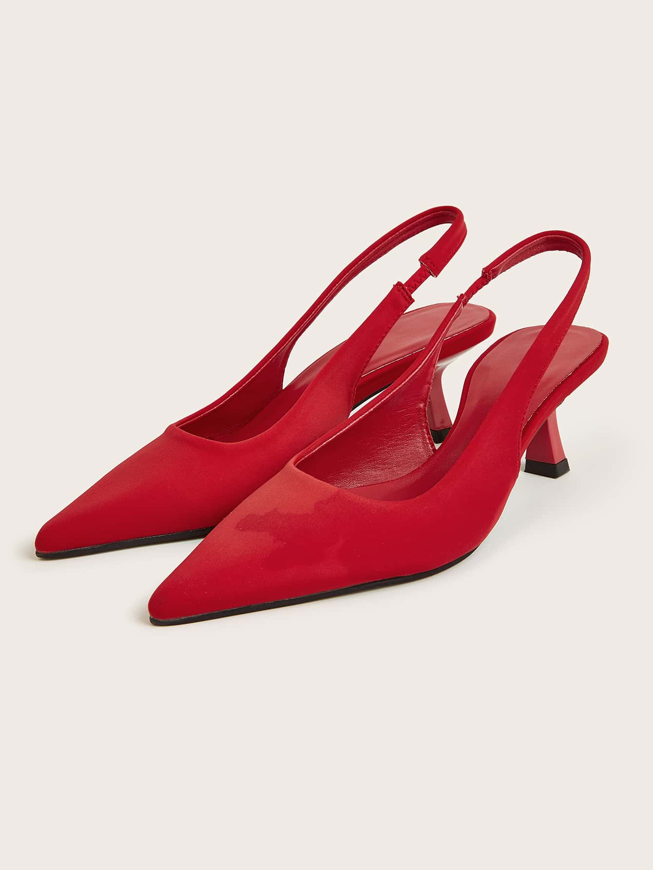 Fall/Winter Women Red Minimalist Pumps, Point Toe Heeled Slingback Pumps, Elegant, Kitten Heels, Party - Red - View 3