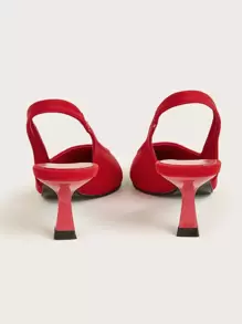 秋冬女士红色极简主义尖头露跟高跟鞋，优雅小猫跟，派对鞋 - 紅色 - 查看 5