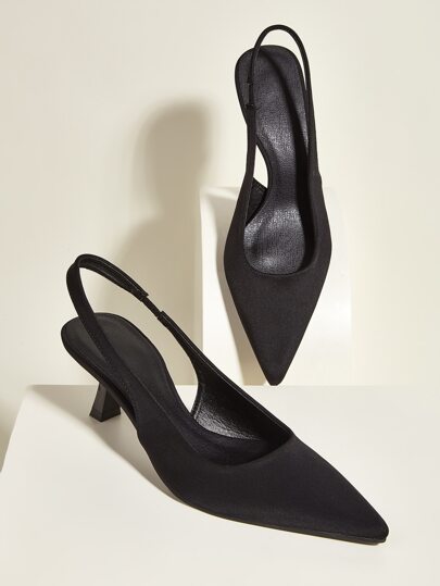 Fall/Winter Minimalist Point Toe Heeled Slingback Pumps, Elegant, Kitten Heels, Party