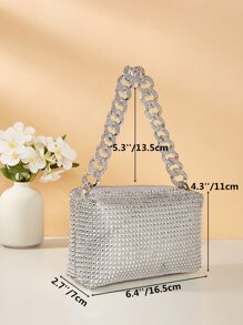 迷你水鑽裝飾鏈條方包 - 銀色 - 查看 3