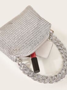 迷你水鑽裝飾鏈條方包 - 銀色 - 查看 8