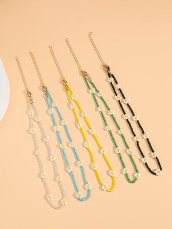 5入組花朵裝飾串珠鏈條