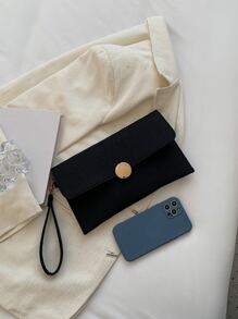 荔枝紋壓花翻蓋方包 - 黑色 - 查看 4