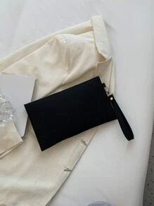 荔枝紋壓花翻蓋方包 - 黑色 - 查看 6