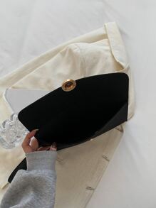 荔枝紋壓花翻蓋方包 - 黑色 - 查看 7