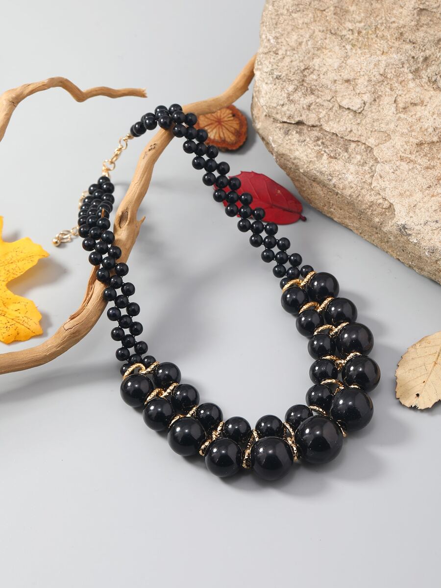 Vòng cổ đính cườm tối giản - màu đen - Xem 1