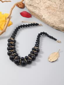 Vòng cổ đính cườm tối giản - màu đen - Xem 2