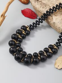 Vòng cổ đính cườm tối giản - màu đen - Xem 3