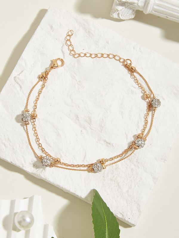 1 Stück Modisches Doppellagiges Handgemachtes Armband Mit Kristall & Strass & Chakra Perlen