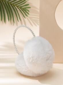 1入組女士珍珠裝飾長毛絨簡單優雅和多用途耳罩辦公和通勤 - 白色 - 查看 3