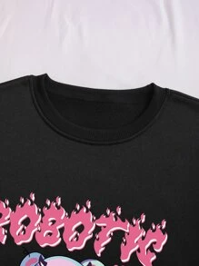 SHEIN EZwear 熊和字母圖案加絨內裏運動衫