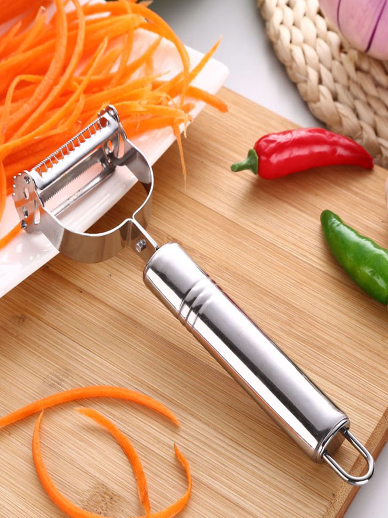 1pc 2 In 1 Fruit Parer, Stainless Steel Grater - Silver - View 1