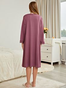 Moonlight&Mama Maternity Lace Trim Bow Front Robe & Cami Dress PJ Set / Pajama Set For Mother, Fall Winter Clothes