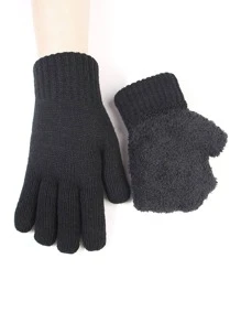 Solid Plush Lined Gloves - Black - View 1