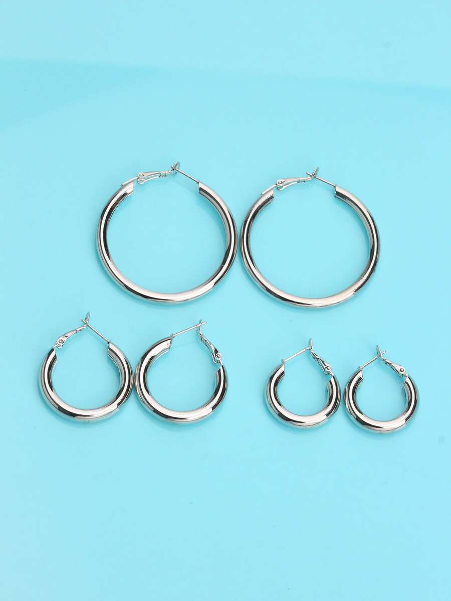 1 bộ/3 đôi khuyên tai vòng hình chữ C đơn giản và cá tính theo phong cách Y2K dành cho nữ, thích hợp cho các dịp lễ, sinh nhật, hẹn hò, khiêu vũ, tiệc tùng, du lịch, mua sắm, đi làm hàng ngày và các dịp khác. - Bạc - Xem 1