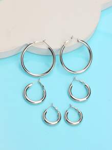 1 bộ/3 đôi khuyên tai vòng hình chữ C đơn giản và cá tính theo phong cách Y2K dành cho nữ, thích hợp cho các dịp lễ, sinh nhật, hẹn hò, khiêu vũ, tiệc tùng, du lịch, mua sắm, đi làm hàng ngày và các dịp khác. - Bạc - Xem 2