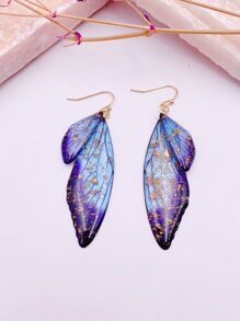 1 par de pendientes con alas de cigarrón azul con lámina de oro - Multicolor - Ver 2